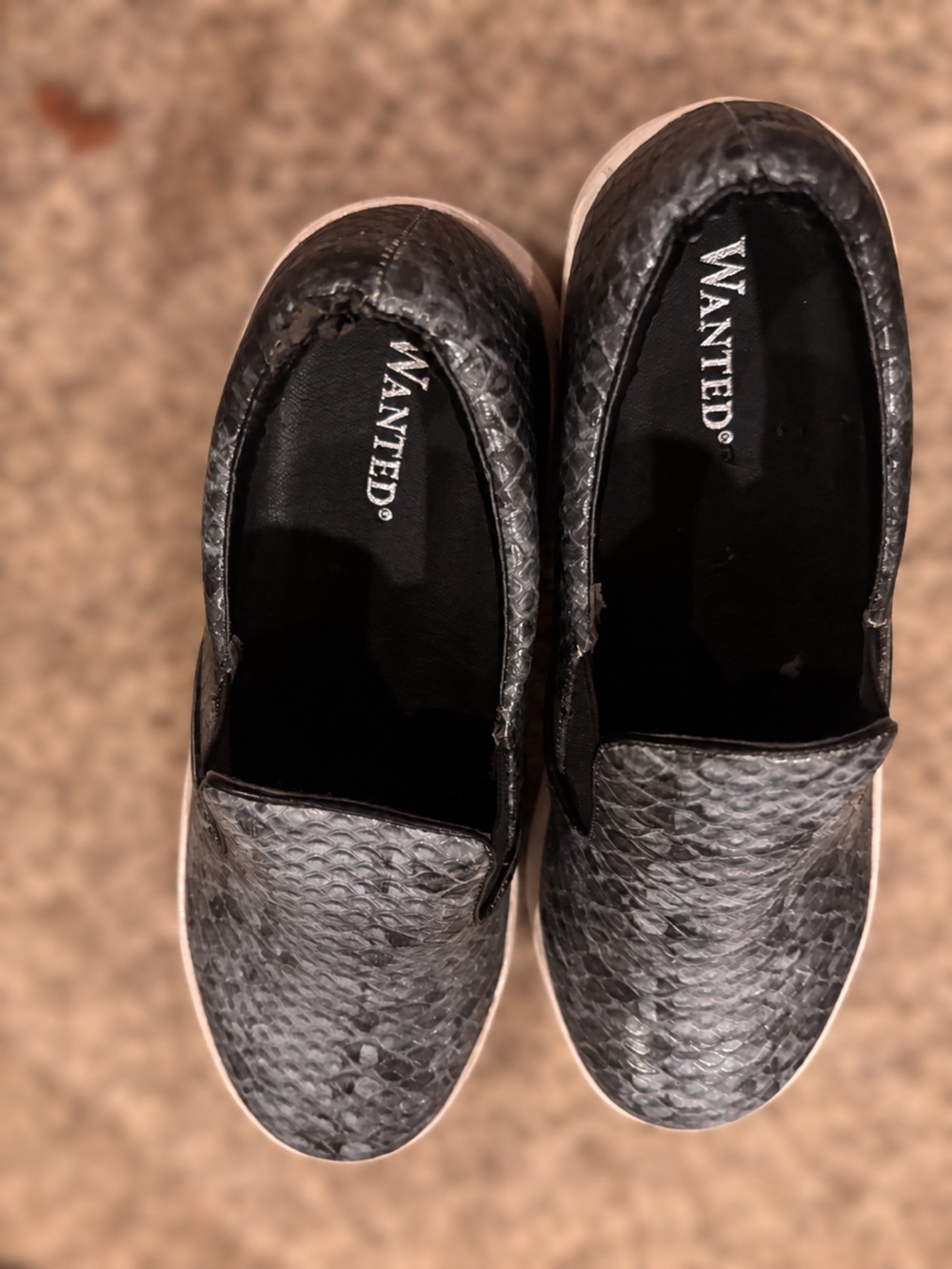 WANTED Black Snakeskin-Textured Slip-On Sneakers size 6